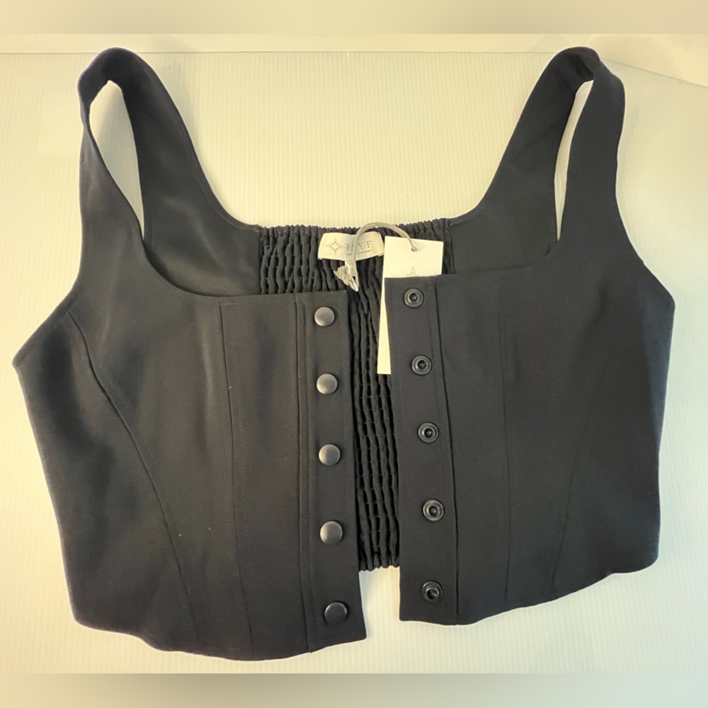 WAYF Cora Tailored Sleeveless Snap-Front Crop Top sz M - Midnight Navy - Picture 7 of 16